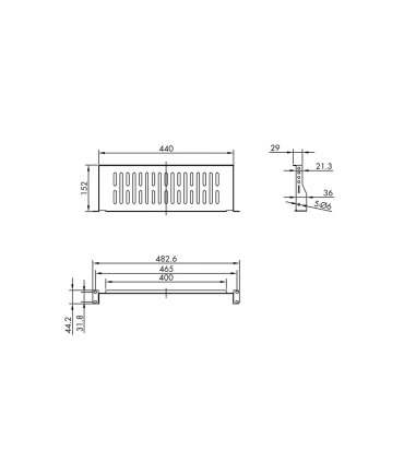 bandeja fijación frontal value de 19", 485 x 150 mm, máx. 10 kg, 1 U, negro, plano de dimensiones