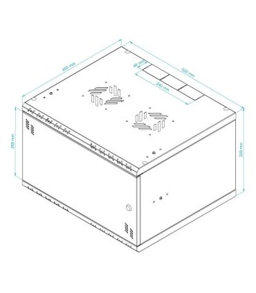 Rack Mural 6U F450mm. Puerta ciega. color NEGRO serie económica