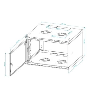 Rack Mural 6U F450mm. Puerta ciega. color NEGRO serie económica