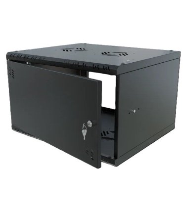 Rack Mural 6U F450mm. Puerta ciega. color NEGRO serie económica