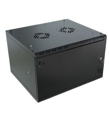 Rack Mural 6U F450mm. Puerta ciega. color NEGRO serie económica