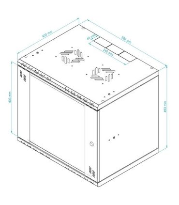 Rack Mural 9U F450mm. Puerta ciega. color NEGRO serie económica