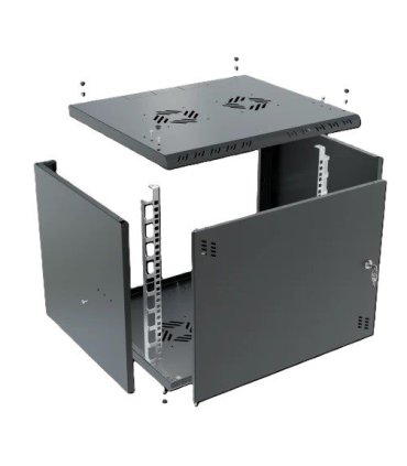 Rack Mural 9U F450mm. Puerta ciega. color NEGRO serie económica