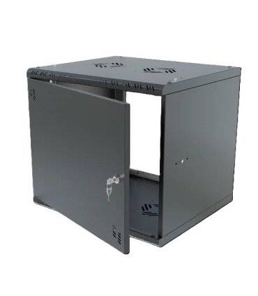 Rack Mural 12U F450mm. Puerta ciega. color NEGRO serie económica