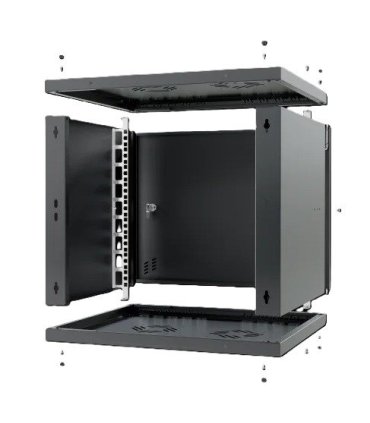 Rack Mural 12U F450mm. Puerta ciega. color NEGRO serie económica