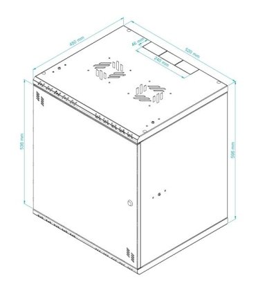 Rack Mural 12U F450mm. Puerta ciega. color NEGRO serie económica