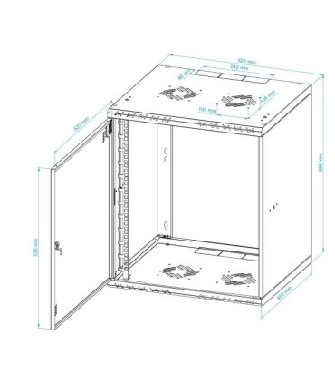 Rack Mural 12U F450mm. Puerta ciega. color NEGRO serie económica