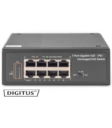 Switch 7 Ptos POE+ GIGA y 1 Pto PD Carril DIN Industrial