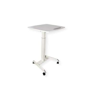 mesa de trabajo de pie, regulable e inclinable en color blanco
