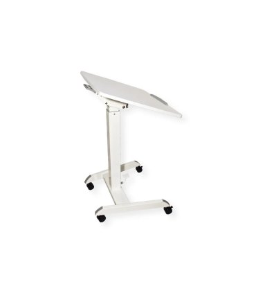 mesa de trabajo de pie, regulable e inclinable en color blanco