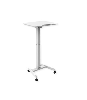 mesa de trabajo de pie, regulable e inclinable en color blanco