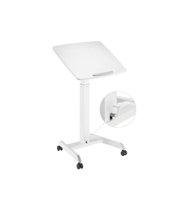 mesa de trabajo de pie, regulable e inclinable en color blanco