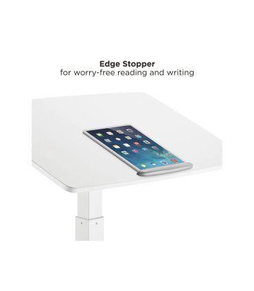mesa de trabajo de pie, regulable e inclinable en color blanco