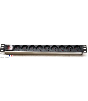 Regleta 19" 1U 9 tomas tipo DIN Standard toma Francesa con Interruptor Aluminio