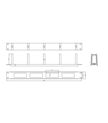 Panel 19" 1U Guía Cables 5 Anillas con 4 huecos