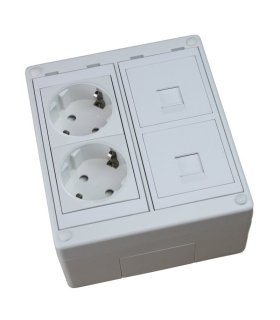 Kit caja superficie 2 schukos 2 RJ45