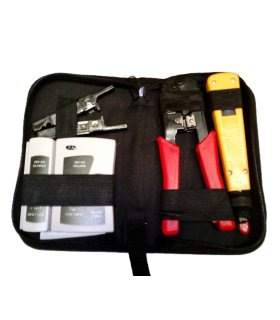 Maletín con testeador de cable de red para RJ45, RJ11, RJ12, herramienta de crimpar, pela cables y herramienta de impacto 110.