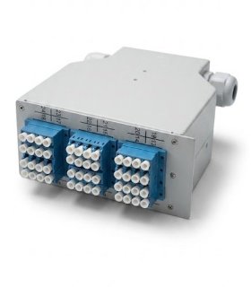 Caja fibra óptica carril DIN, 12 LC CUADRUPLEX