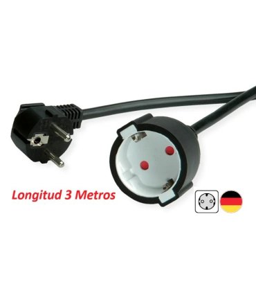 Cable prolongador SCHUKO 90º macho a SCHUKO hembra 3 metros NEGRO