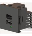 Cargador USB de doble puerto A+C, Gris. Potencia de salida total: 21W (5V/4.2A), con terminales de tornillo