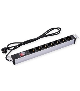 Regleta 19" 1U 7 Schuko Con Interruptor y protección sobrecarga. Aluminio Cale 2.8 mts.