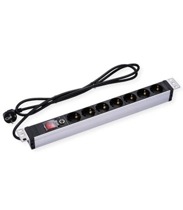 Regleta 19" 1U 7 Schuko Con Interruptor y protección sobrecarga. Aluminio Cale 2.8 mts.