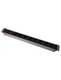 Regleta Rack 19" 1U, 8 tomas con interruptor en aluminio.