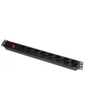 Regleta rack 19" 1U, 8 tomas con interruptor en plástico.