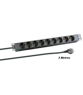 Regleta 19" 1U 8 Schuko Sin Interruptor Aluminio Negro 3 mts.