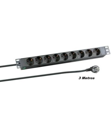 Regleta 19" 1U 8 Schuko Sin Interruptor Aluminio Negro 3 mts.