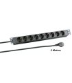 Regleta 19" 1U 8 Schuko Sin Interruptor Aluminio Negro 3 mts.