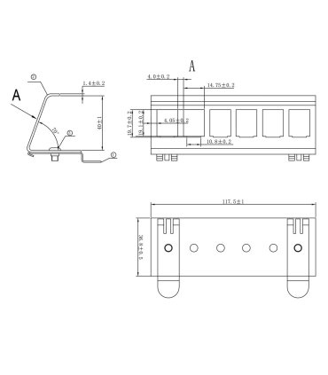 Soporte para conector RJ45 a carril DIN para 6 conectores