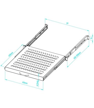 Bandeja telescópica 1U para rack suelo f-600. Fijación 4 puntos. 30 Kg