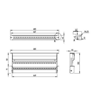 PATCHPANEL vacío 24 PUERTOS RJ45 formato rack 19" extensible