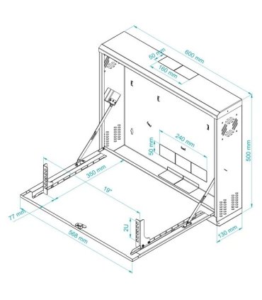 Rack mural 19" 2U f-130mm abatible blanco