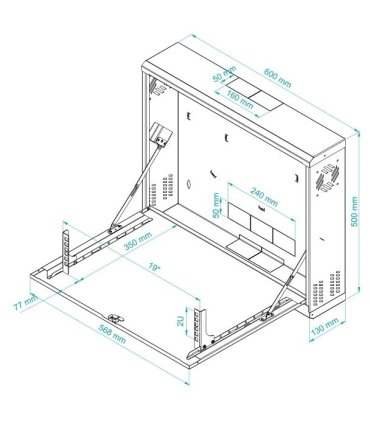 Rack mural 19" 2U F-130mm abatible