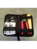 Maletín con testeador de cable de red para RJ45, RJ11, RJ12, herramienta de crimpar, pela cables y herramienta de impacto 110.