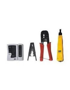 Maletín con testeador de cable de red para RJ45, RJ11, RJ12, herramienta de crimpar, pela cables y herramienta de impacto 110.