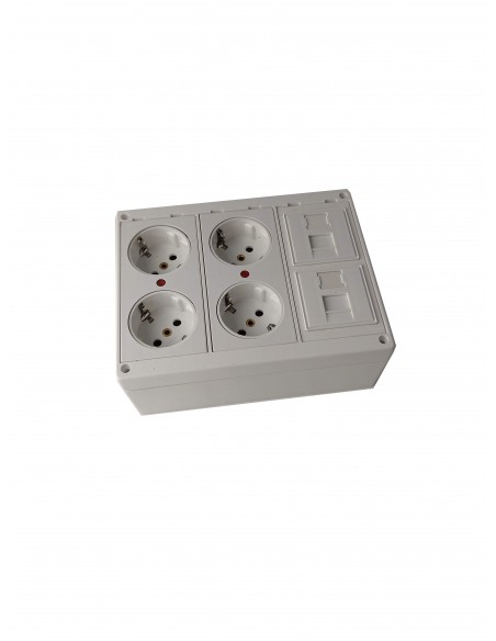 Caja de pared kit 3 schukos dobles montada economica y 2 RJ45