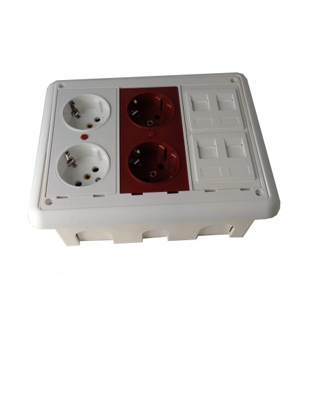Caja de pared  empotrar en kit 4 schukos y 4 RJ45