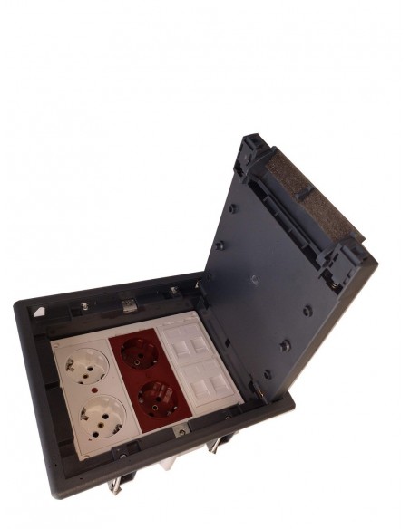 Caja de suelo kit 4 schukos y 4 RJ45