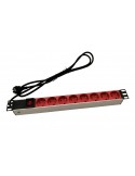 Regleta Rack 1U 8 Tomas Color ROJO Con interruptor ALUMINIO
