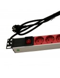 Regleta Rack 1U 8 Tomas Color ROJO Con interruptor ALUMINIO