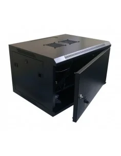 Rack mural 6u fondo 450mm con puerta delantera metalica ciega con puerta abierta detalle1