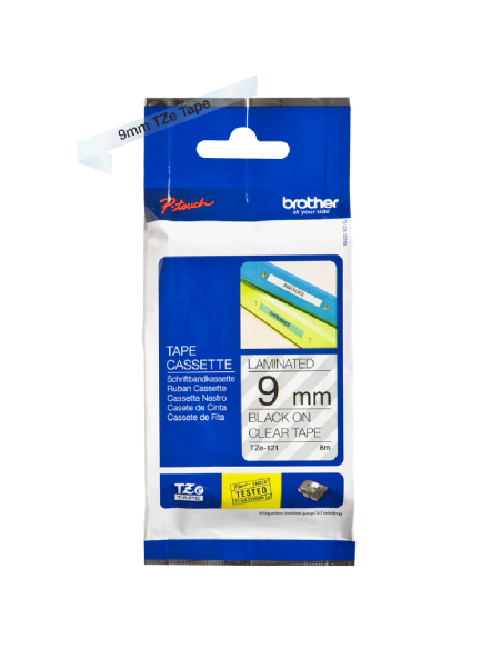 Cinta Laminada Texto Negro Fondo Transparente Ancho 9mm