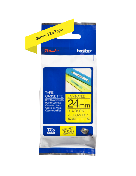 Cinta Laminada Ancho 24 mm Texto Negro Fondo Amarillo