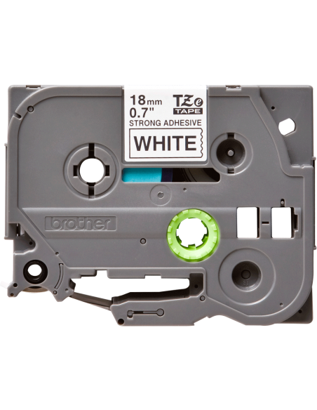 Cinta Laminada Ancho 18 mm súper adhesiva. Texto Negro Fondo Blanco