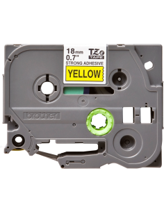 Cinta Laminada Ancho 18 mm súper adhesiva. Texto Negro Fondo Amarillo