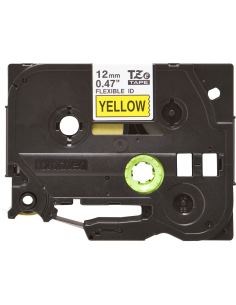 Cinta Laminada Ancho 12 mm Flexible. Texto Negro Fondo Amarillo