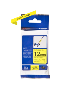 Cinta Laminada Ancho 12 mm Flexible. Texto Negro Fondo Amarillo